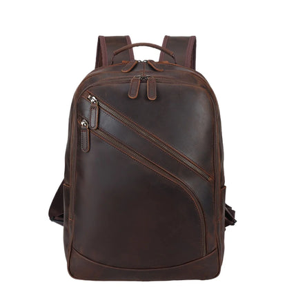 Men’s Genuine Leather Laptop Backpack 15.6 Inch, Premium Cowhide Business Bag, Travel Camping Rucksack