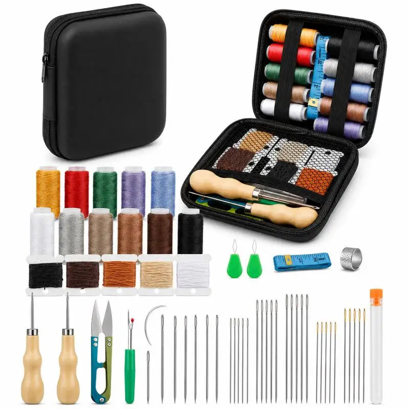 Leather Sewing Tools Kit With Waxed Thread And Needles Awl Professional DIY Leather Handmade Craft Accessories Tools