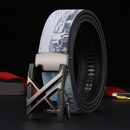 New Belt, Fashionable Men's Leather Belt, Business, Trendy, Casual, Versatile, Letter Graffiti,