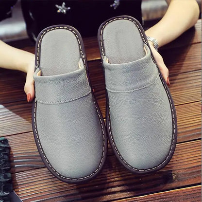 Leather Slippers Homes in indoor slipper Spring Autumn summer men women elderly non-slip casual Slides shoes