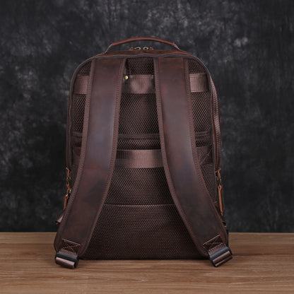Leather Backpack Men's Backpack Top Layer Cowhide Computer Bag Large Capacity Hiking Bag Retro Travel Bag Fashion Schoolbag