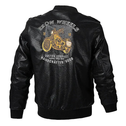 Fashionable Men's High - Street Biker Leather Jackets, V - Neck Handsome Men's Washed PU Leather Jackets for Spring and Autumn.