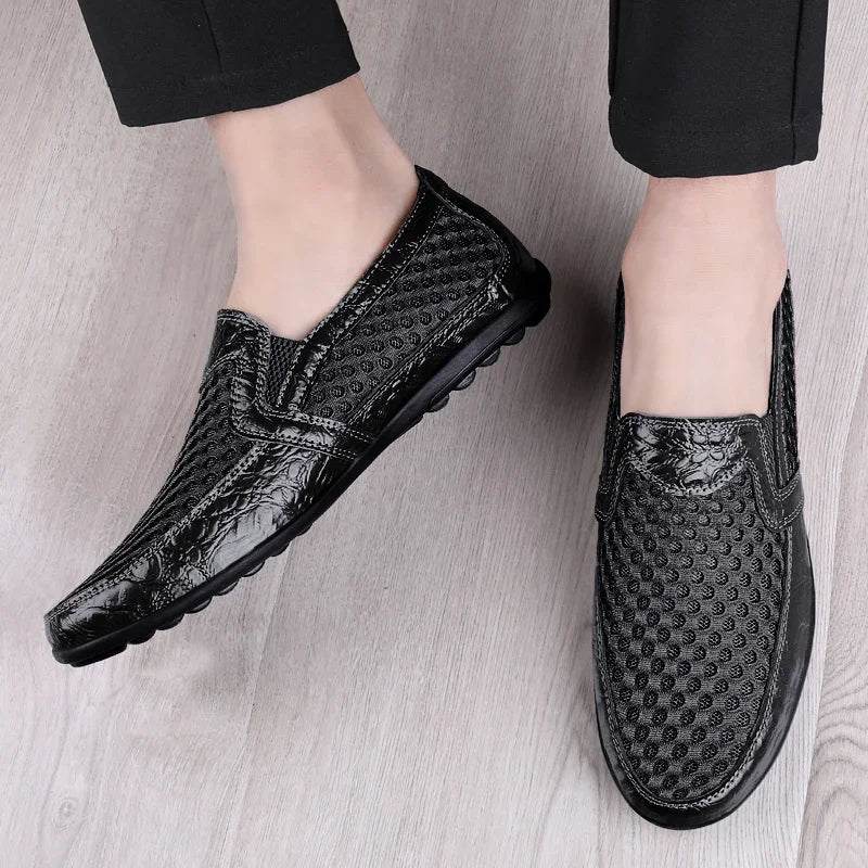 Leather Men Shoes Casual 2025  Men Loafers Moccasins Summer Breathable Slip on Boat Shoes Brand Driving Shoes Plus Size 38-47