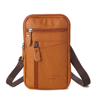 Leather Waist Bag Men's Mobile Phone Bag Wearing Belt Outdoor Sport One Shoulder Small Bag Doing Business Crossbody Bags