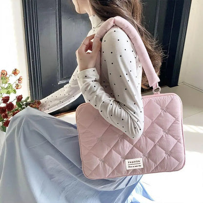 Cute Bow Embroidered Laptop Sleeve Bag For 11-15 Inch Portable Shoulder Handbag Fashion Notebook Case For Women