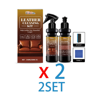 Leather Cleaner And Conditioner Kit Deep Spray Nourishing Cream Set for Softness Shine with Cracking Prevention Includes Sponge