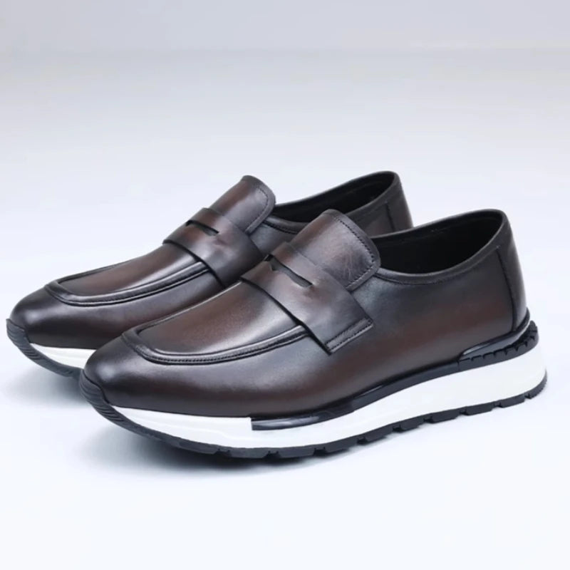 Genuine Leather Breathable Casual Sports Shoes for Men's Loafers Business Comfortable Luxury Thick Soled Height Increasing Shoes