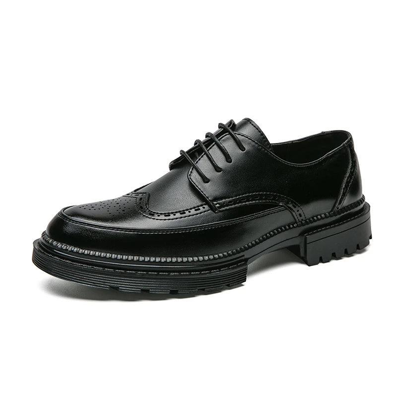 New Leather Shoes for Young Men British Brock Formal Business Increase Casual Black Wedding Groom Lace-Up Men's Shoes