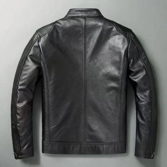 New Vintage Black Leather Jacket Natural Cowhide Men Motorcycle Biker Coat Mens Slim Calf Skin Coat