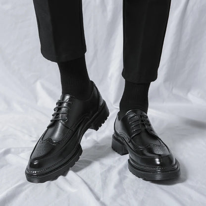 New Leather Shoes for Young Men British Brock Formal Business Increase Casual Black Wedding Groom Lace-Up Men's Shoes