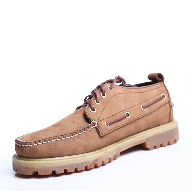 Genuine Leather Men's Casual Shoes Fashion Boat Shoes England Platform Luxury Lace up Male Loafers Driving Shoes46 Low Heel