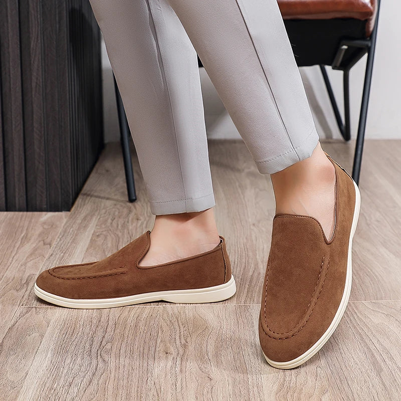 Men's Suede Leather Comfort Loafers, Flat Casual Slip-on Shoes, Fashion Suede Flats, Classic Round Toe Soft Leather Loafers 2026