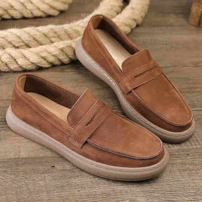 Men's Casual Leather Shoes Men Leather Original Platform Soled Cow Suede Leather Loafers Men Casual Shoes
