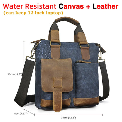 Men Original Leather Retro Designer Business Briefcase Casual 12" Laptop Travel Bag Tote Attache Messenger Bag Portfolio B259