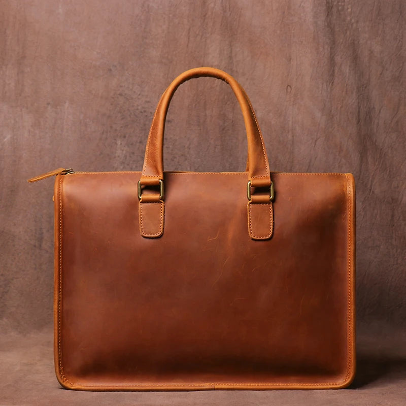 LUOKIR Real Leather Handbag Men Vintage Crazy Horse Cowhide Office Computer Bag Simplicity Business Briefcase For 14 Inch Laptop