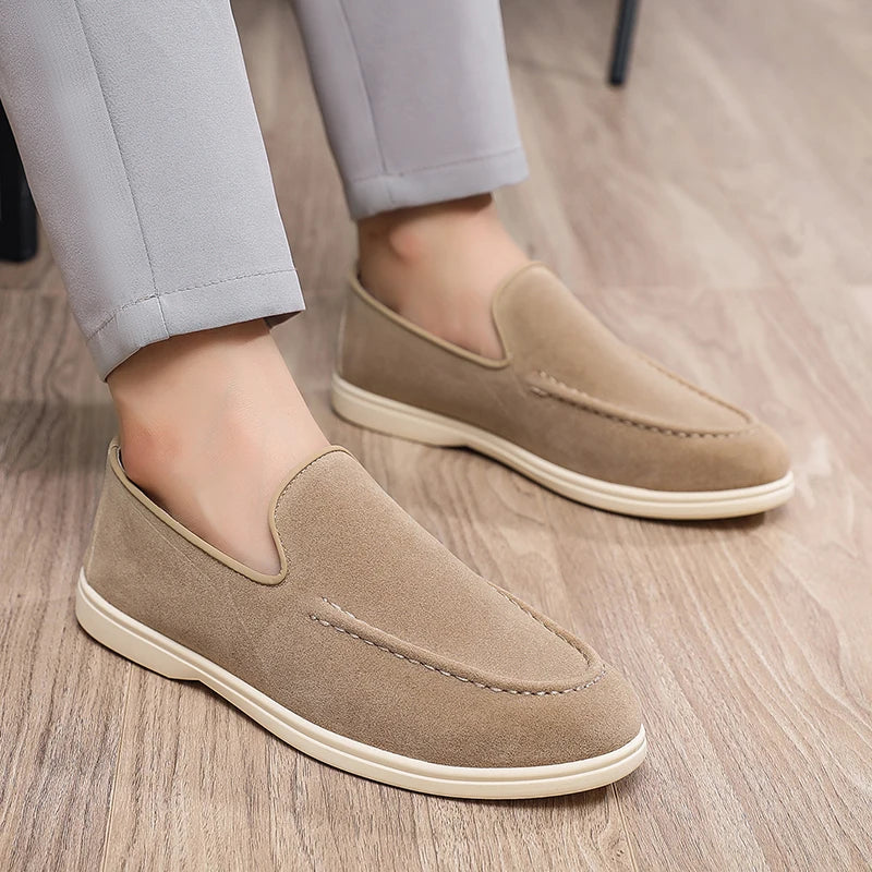 Men's Suede Leather Comfort Loafers, Flat Casual Slip-on Shoes, Fashion Suede Flats, Classic Round Toe Soft Leather Loafers 2026