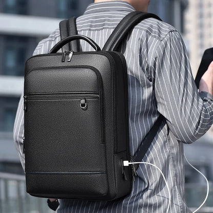 Men's Business Trip Backpack High Quality PU Leather Laptop Bag Men Commute Large Capacity Executive Office Travel Backpacks