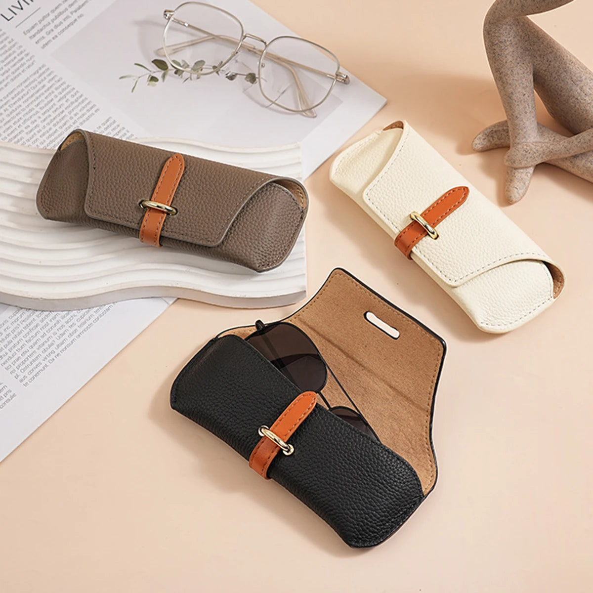 Leather Reading Glasses Bags Woman Men Portable Protective Travel Sunglasses Case Fashion Eyewear Protector Outdoor Storage