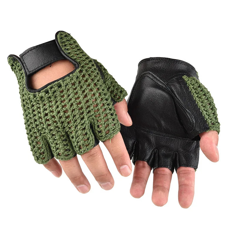 Sheepskin Leather Mesh Breathable Summer Fitness Sports Exercise Training Gym Gloves Multifunction Non-slip Tactical Gloves
