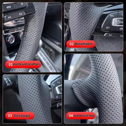 Hand Stitched Microfiber Leather King Ranch Lariat Platinum XL XLT 2015-2017 Volant Steering Wheel Cover For Ford F-150