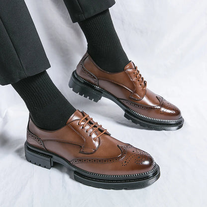 Leisure Genuine Leather Shoes for Men, British Pointed Business Attire, Office Wear, Korean Version, Height Increase Men's Shoes