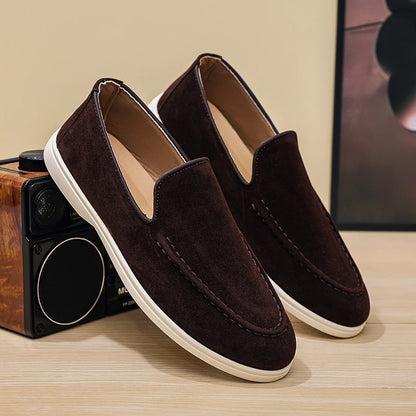 Men's Suede Leather Comfort Loafers, Flat Casual Slip-on Shoes, Fashion Suede Flats, Classic Round Toe Soft Leather Loafers 2026