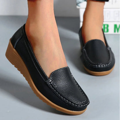 Leather Shoes For Women Flats White Black Loafers With Heels Shoes Casual Women's Moccasins Slip On Flat Shoes Summer Footwear