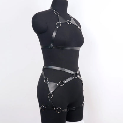 PU Leather Body Harness Set Leg Harness Gothic Suspenders ForWomen Y2K Fetish Lingerie Thigh Garter Erotic Accessories