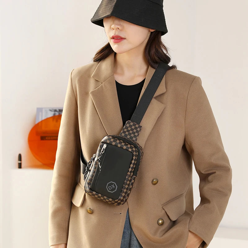 Casual Business Shoulder Bag for Men PU Leather Messenger Bag Wide Strap Crossbody Bags Plaid Designer Male Sling Bags