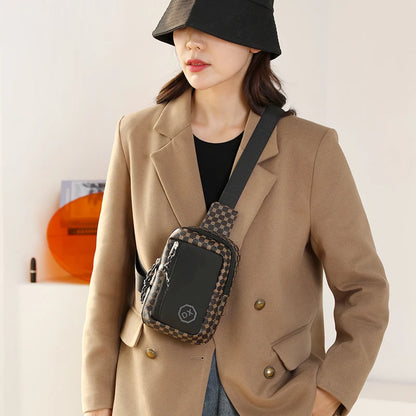 Casual Business Shoulder Bag for Men PU Leather Messenger Bag Wide Strap Crossbody Bags Plaid Designer Male Sling Bags