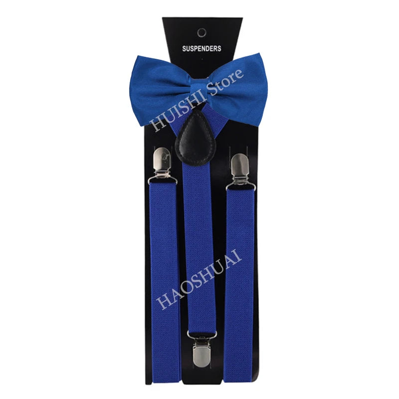 Suspenders Man Bowtie Solid Color Elastic PU Leather Suspenders For Man Belt Adjustable Straps For Wedding Bow Tie Accessories