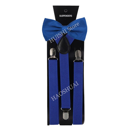 Suspenders Man Bowtie Solid Color Elastic PU Leather Suspenders For Man Belt Adjustable Straps For Wedding Bow Tie Accessories