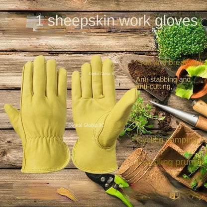 Leather Work Gloves Sheepskin Driving Gloves Men Motorcycle Gardening Safety Protective Fruit Picking Gloves Welding Glove
