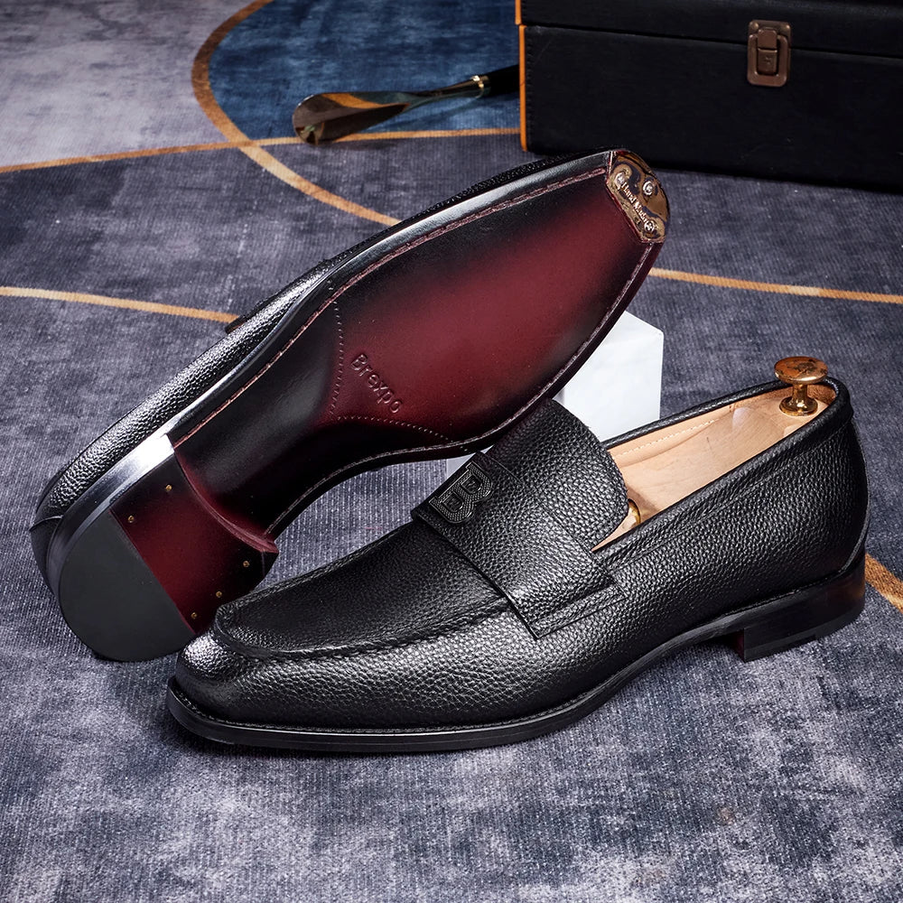 Men's High-End Genuine Leather Loafers Comfortable Flat Casual Glossy black Handmade Office Banquet Shoes