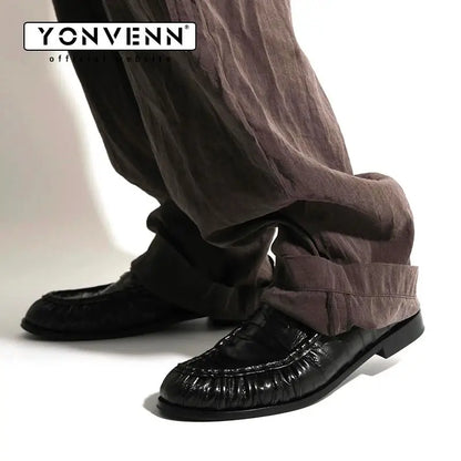 Loafers for men's eel skin pleated design a top layer cowhide slip in formal dress shoe suitable for casual work and commuting