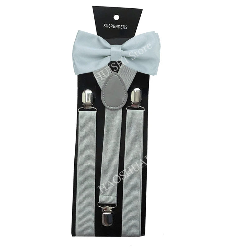 Suspenders Man Bowtie Solid Color Elastic PU Leather Suspenders For Man Belt Adjustable Straps For Wedding Bow Tie Accessories