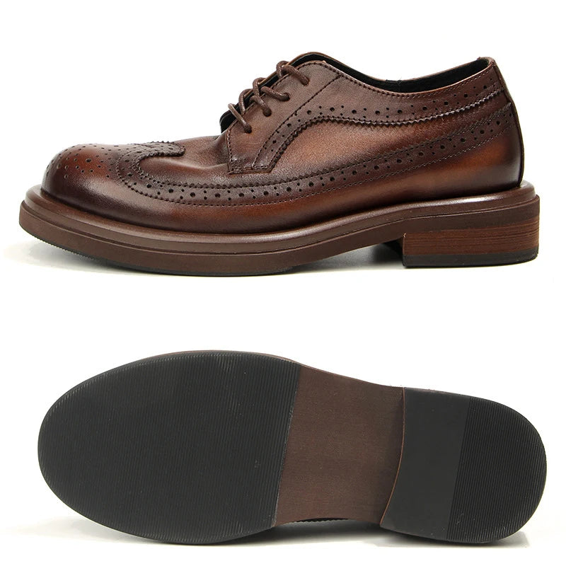 Genuine Leather Men's Block Shoes Mens Business Shoes Luxury New Handmade Comfortable Man Casual Shoes Retro Men Leather Shoes