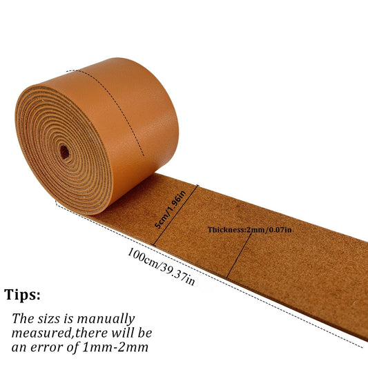 1 Roll of 5cm Wide Napa Texture Faux Leather PU Strip Single Sided 2mm Thickness for DIY Clothing Accessories Sewing Supplies