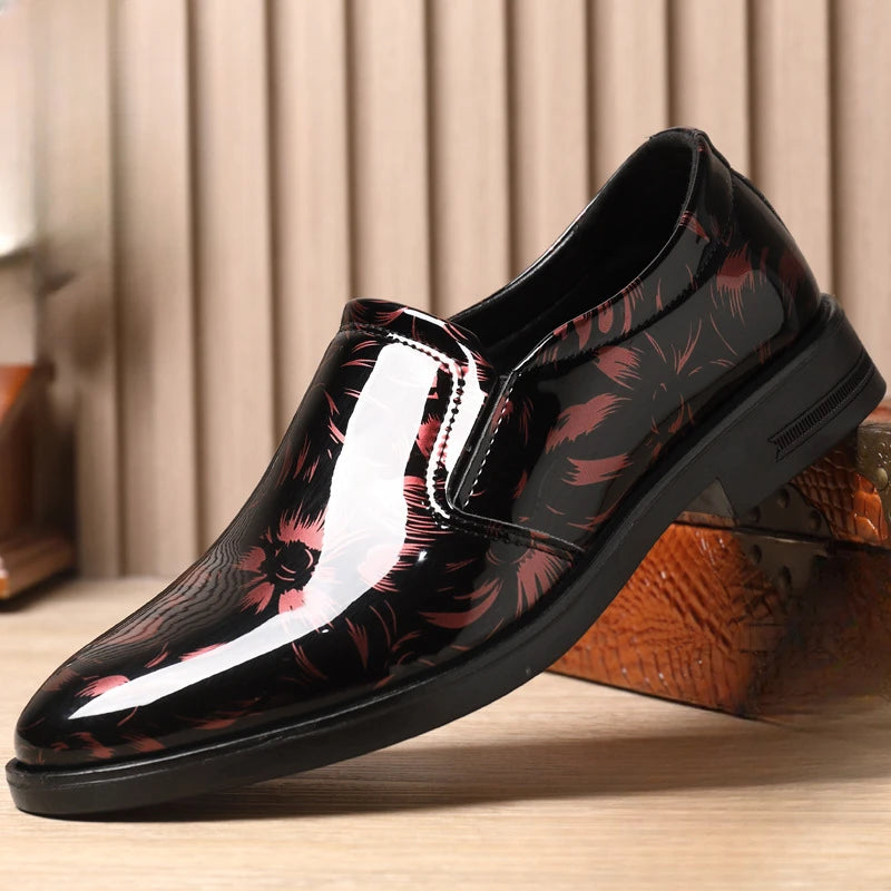 202 New Leather Shoes for Men Floral Pattern Men's Formal Shoes Luxury Business Oxford Male Office Wedding Flats Mocassin Homme