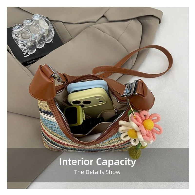 Colorful Knitted Handbag for Women: Beach Vacation, Summer, Breathable, Lightweight, Soft Durable Crossbody Bag
