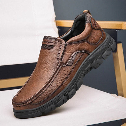 Men's Slip-On Casual Leather Shoes 2026 Wear-Resistant Anti-Skid Round Toe Loafers Thick Bottom Dress Footwear chaussure hommes