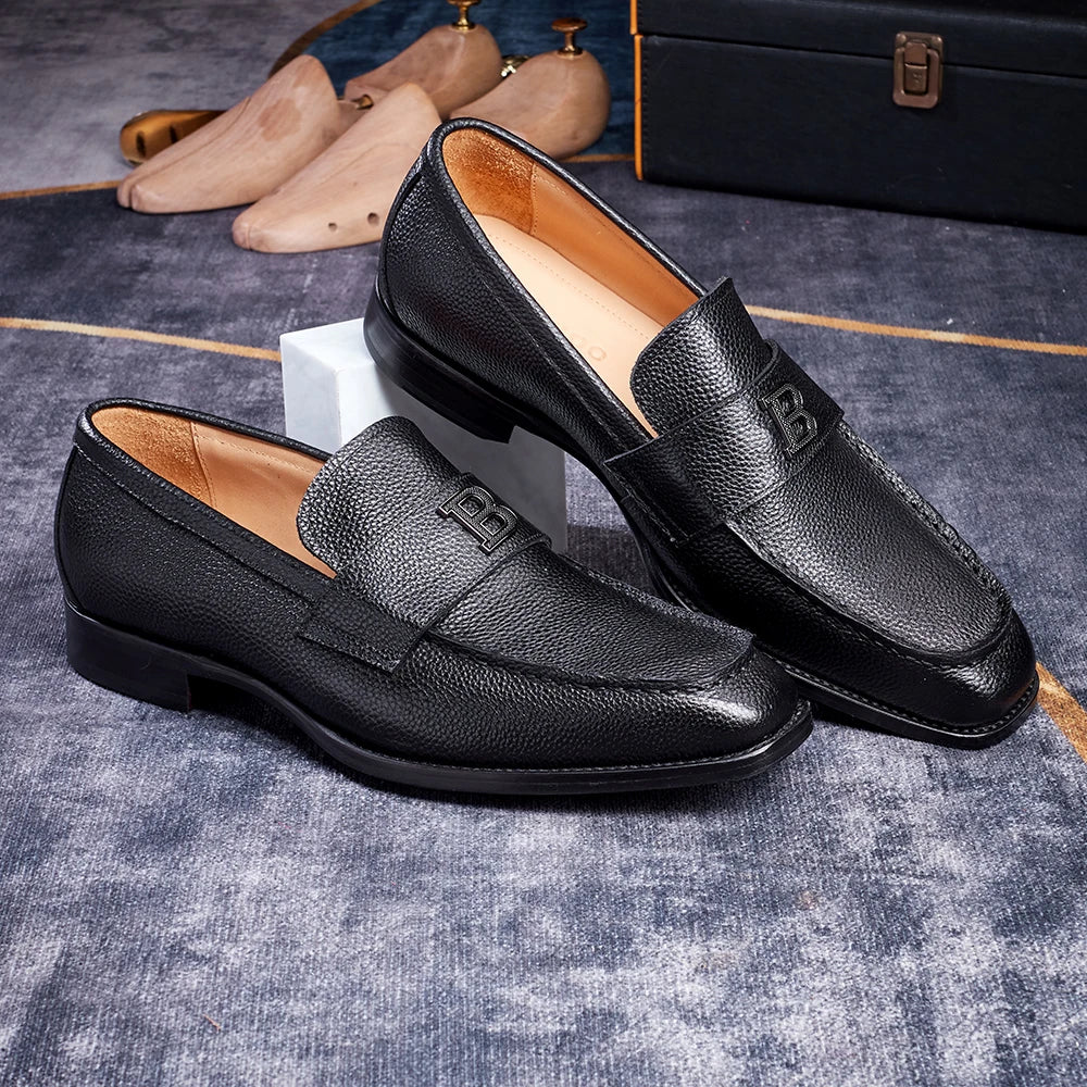 Men's High-End Genuine Leather Loafers Comfortable Flat Casual Glossy black Handmade Office Banquet Shoes