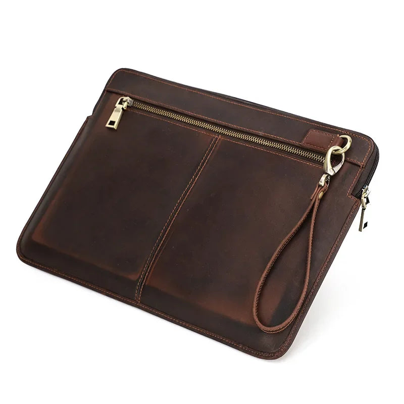 Genuine leather cowhide protecting storage case bag zipper laptop computer for macbookpro14 computer unisex office gift custom