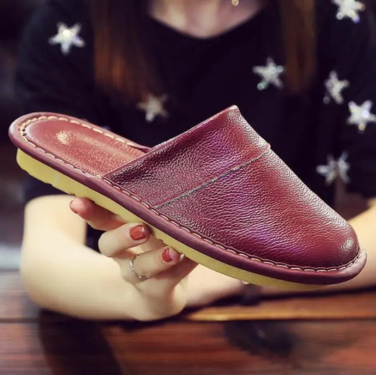 Leather Slippers Homes in indoor slipper Spring Autumn summer men women elderly non-slip casual Slides shoes