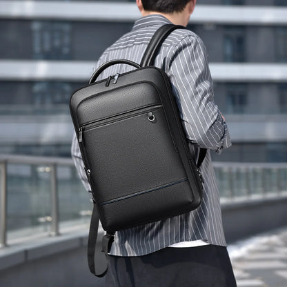 Men's Business Trip Backpack High Quality PU Leather Laptop Bag Men Commute Large Capacity Executive Office Travel Backpacks