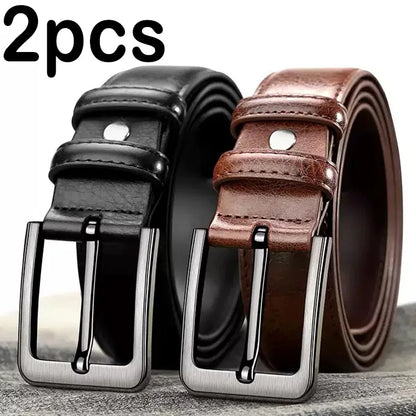 2pcs High Quality PU Leather Men's Belt, Casual and Business Needle Buckle Belts, Masculine Design, Fashion Novelty Waistband