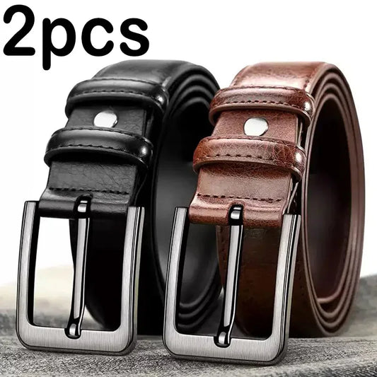 2pcs High Quality PU Leather Men's Belt, Casual and Business Needle Buckle Belts, Masculine Design, Fashion Novelty Waistband