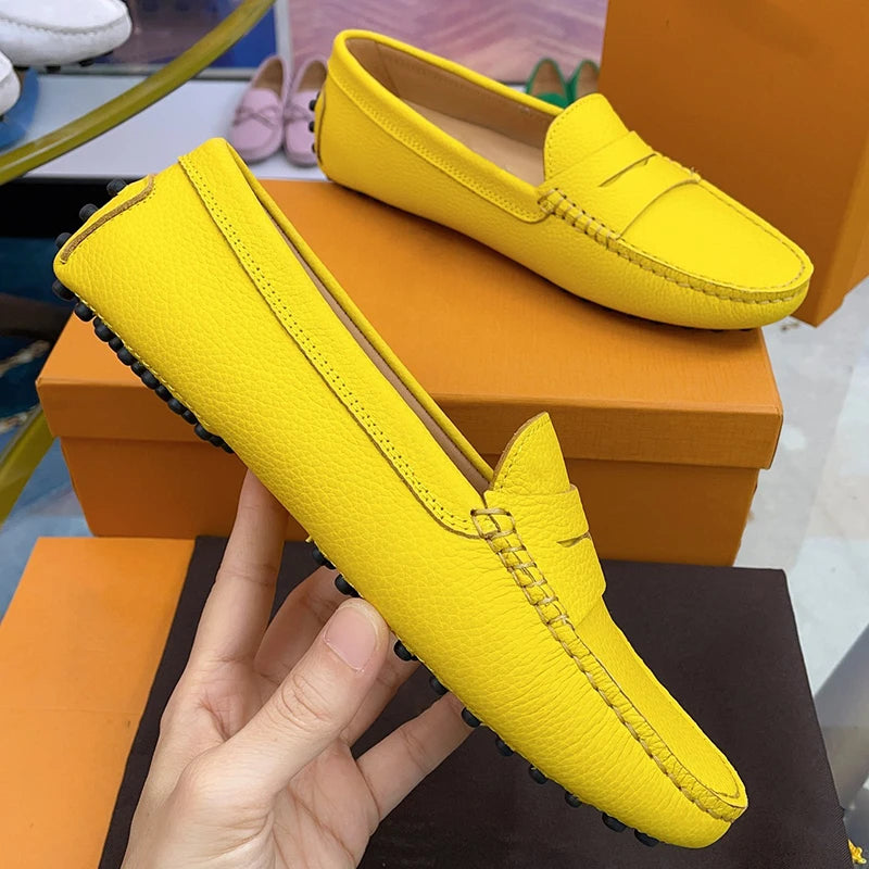 Ladies Spring Summer Genuine Leather Slip-On Shoes Soft Bottom Lightweight Comfortable Walking Flats Casual Office Footwear