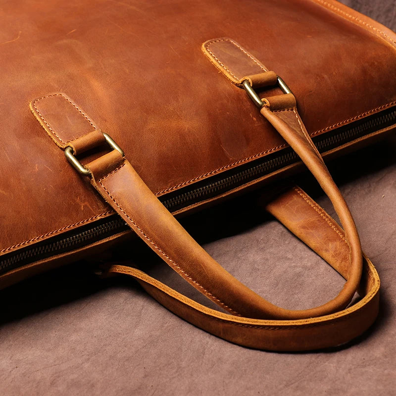 LUOKIR Real Leather Handbag Men Vintage Crazy Horse Cowhide Office Computer Bag Simplicity Business Briefcase For 14 Inch Laptop