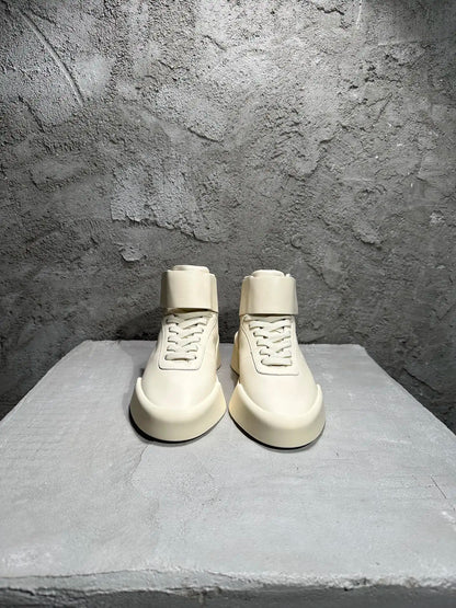 Men's Shoes High Top Platform Sneakers Lace Up Genuine Leather Luxury White Designer Boots